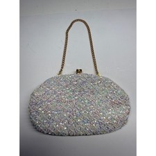 Vintage 1960s La Regale Iridescent Sequin Beaded Bridal Clutch Purse. Perf cond