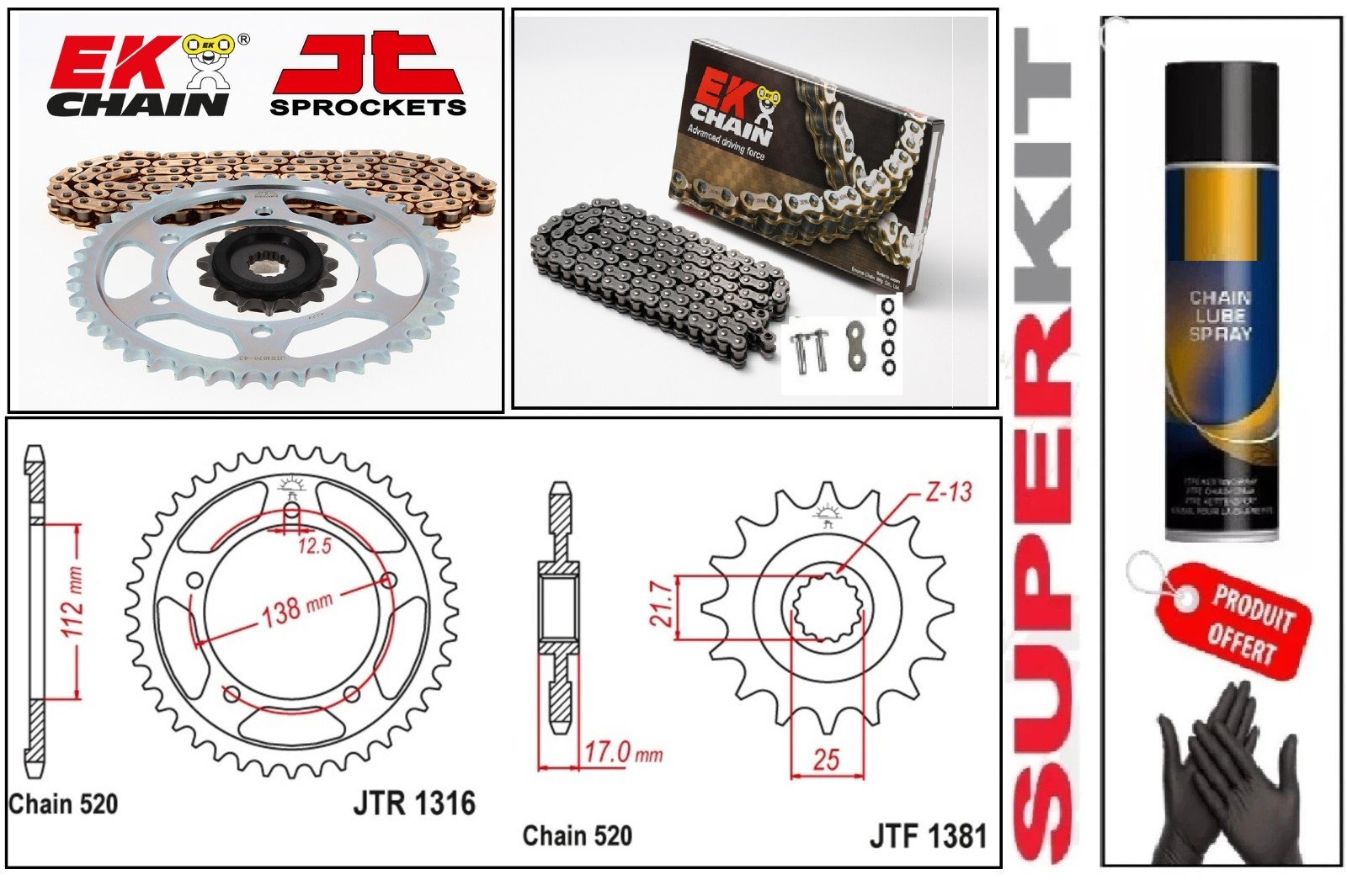 Kit chaine 520 Xring anti vibration pour Honda CB500 F entretien moto durable