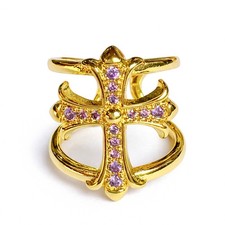 Large Cross Statement Gold-Tone Adjustable with Purple Accents Ring