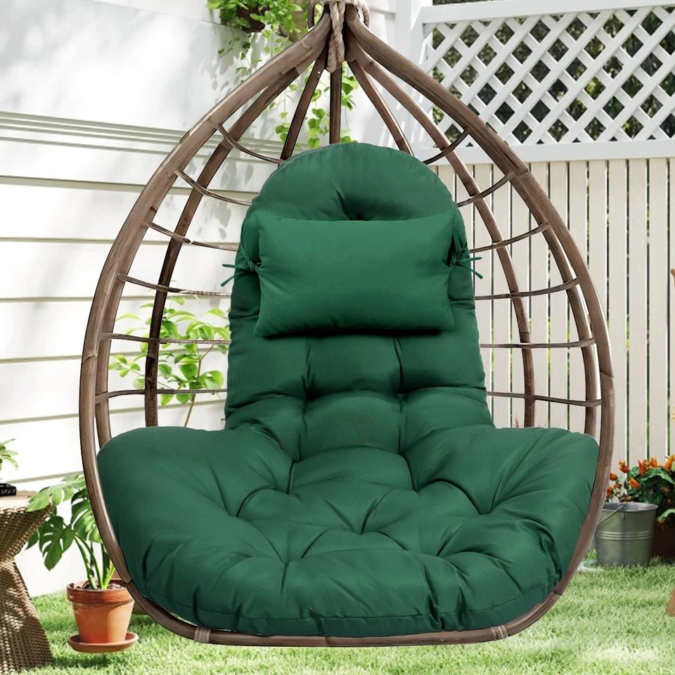 Extra Large Egg Chair Cushion w/ Headrest & Straps, Button Tufted & Thicken Pad - Image 2 of 4