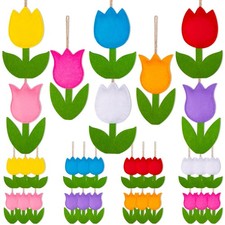 24pcs Spring Decorations for Home   Felt Flowers, Tulip Hanging Ornaments for...