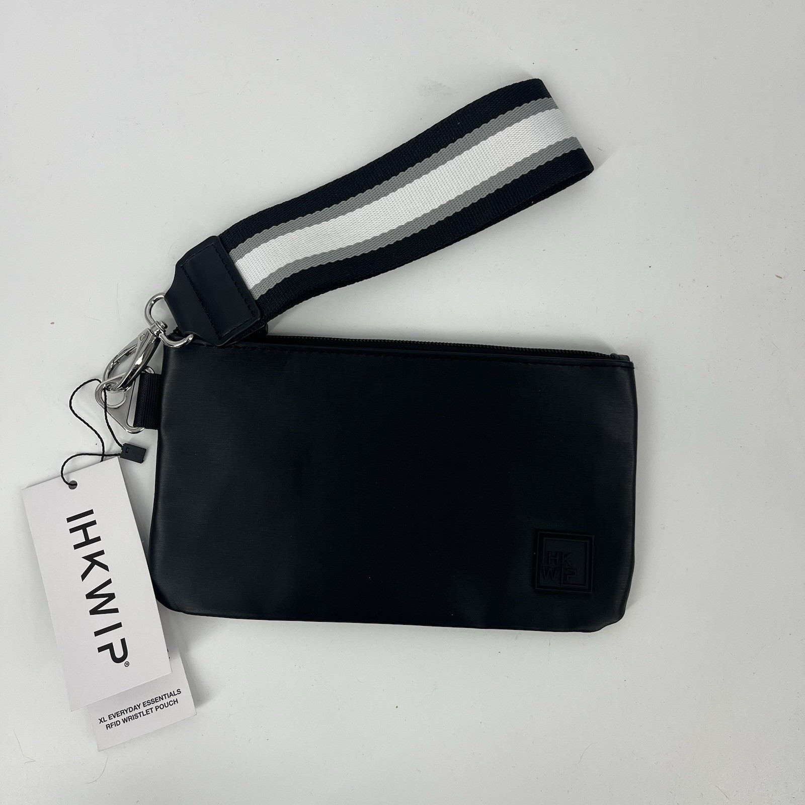 IHKWIP XL Everyday Essentials RFID Wristlet Pouch Black Zip Pocket Strap Clutch