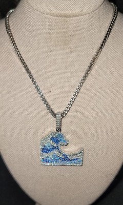 925 Sterling Silber Moissanit Welle Anhänger nach Maß mit einem 925 Sterling...