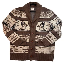 Flint and Tinder Duck Paradise Cardigan Size XXL Brown Jacquard Wool-Blend Shawl