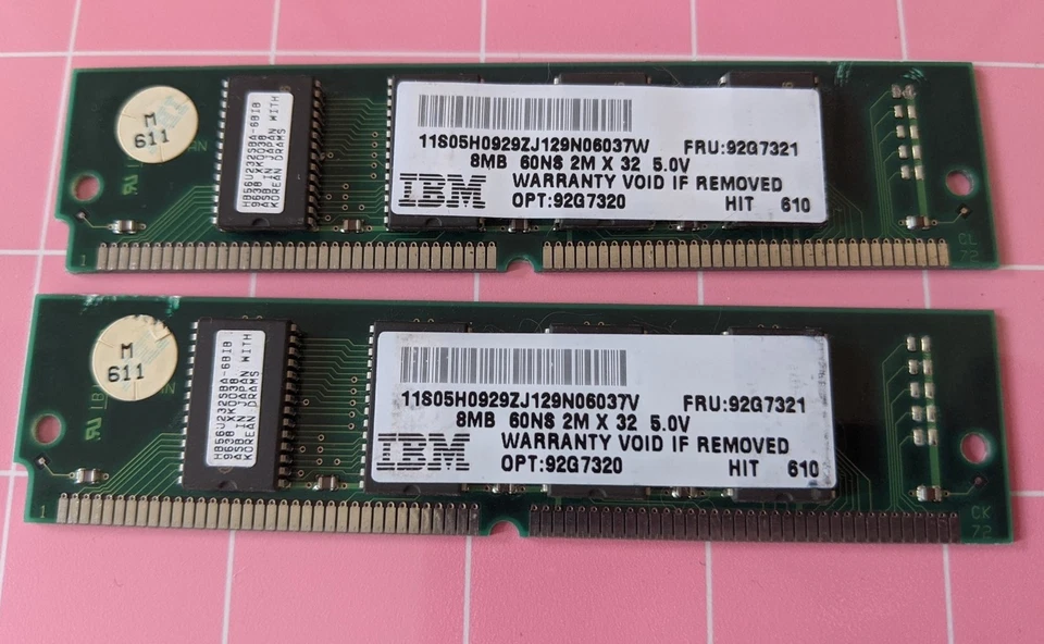16MB 2x8MB 72-pin Simm EDO 60ns IBM OPT:92G7320 FRU:92G7321 DRAM Ram Memory Kit - Image 3 of 4