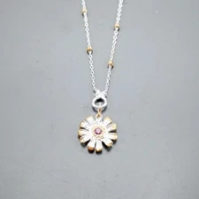 Rhodolite Unique Hand Crafted Artisan Flower Necklace 925 Two Tone Gold Plated