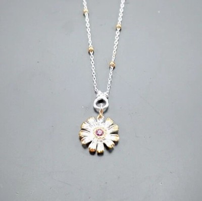 Rhodolite Unique Hand Crafted Artisan Flower Necklace 925 Two Tone Gold Plated