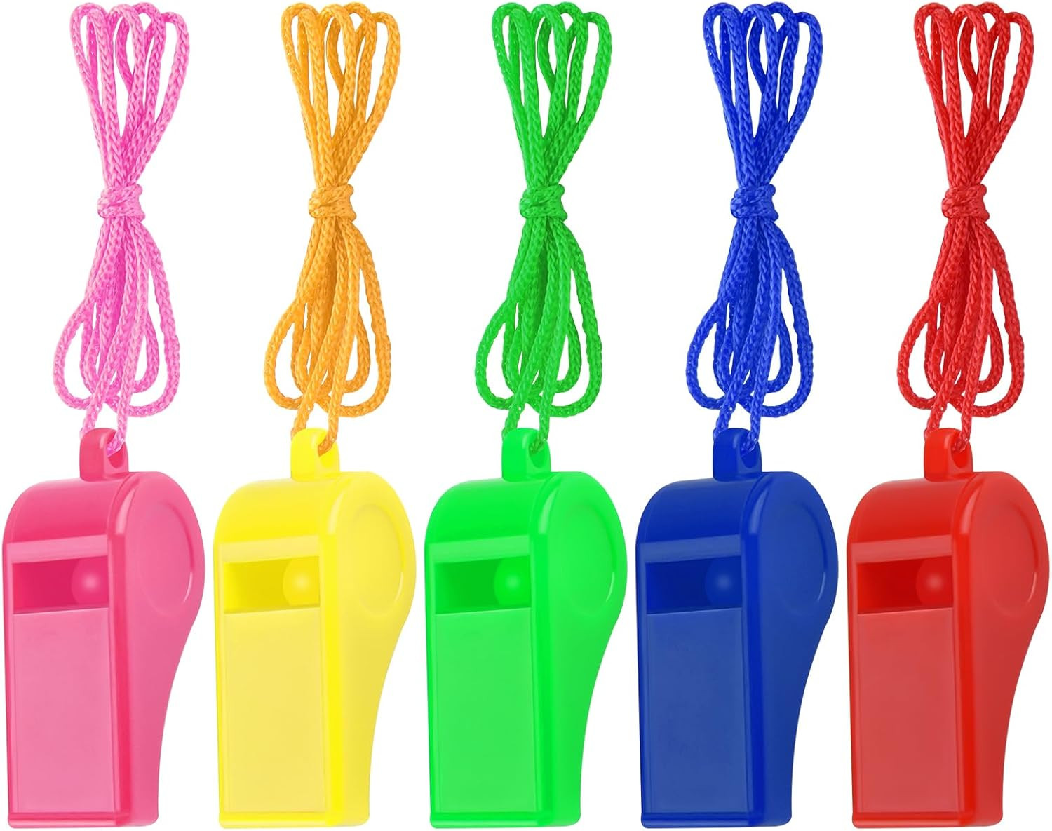 5 Pcs Referees Loud Plastic Emergency Whistle with Lanyard for Outdoor Activitie