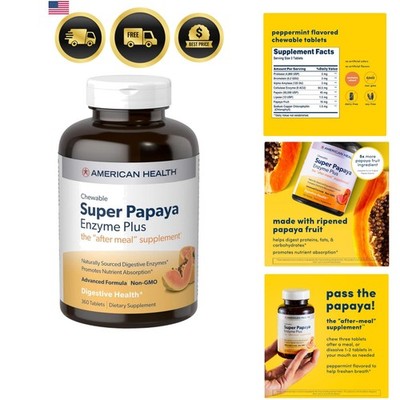 Super Papaya Enzyme Plus Chewable Tablets, Natural Peppermint Flavor, Promote...