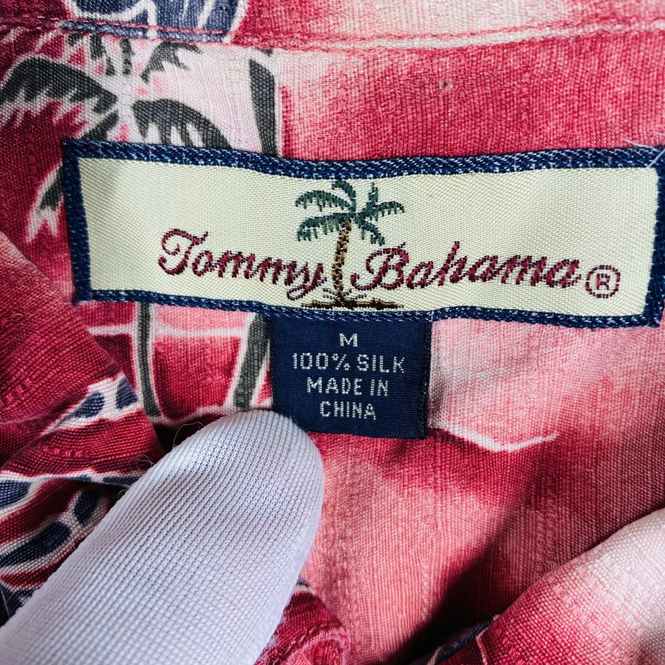 Camisa Tommy Bahama Para Hombres Mediana Roja 100% Seda Hawaiana Aloha Campamento Estampado Langosta Foto 4 de 4