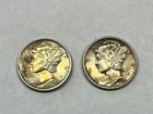 1940-S-P and 1936-P Mercury Dime XF Details - BENT COINS for Melt or Book Filler