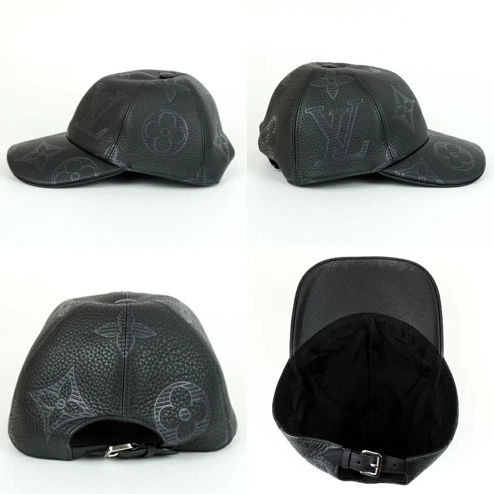 Louis Vuitton Monogram Shadow Leather Baseball Cap Hat Black