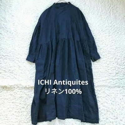 Ichi Antiquites Indigo-dyed 100% Linen Gathered Dress Loose Fit From Japan