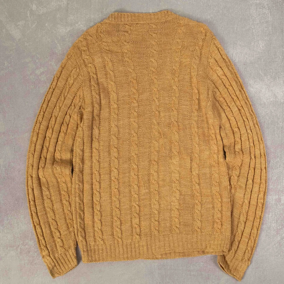 Suéter de punto con cable estampado vintage años 70 lana M marrón claro para mujer Foto 2 de 4