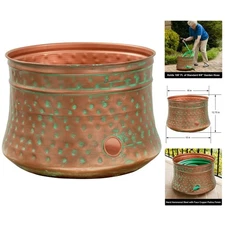 Durable Hand Hammered Steel Hose Pot - Patina Copper Finish, 100 ft Capacity