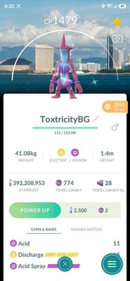 Pokemon Trade GO - Shiny Toxtricity 3Moves With Location Background 