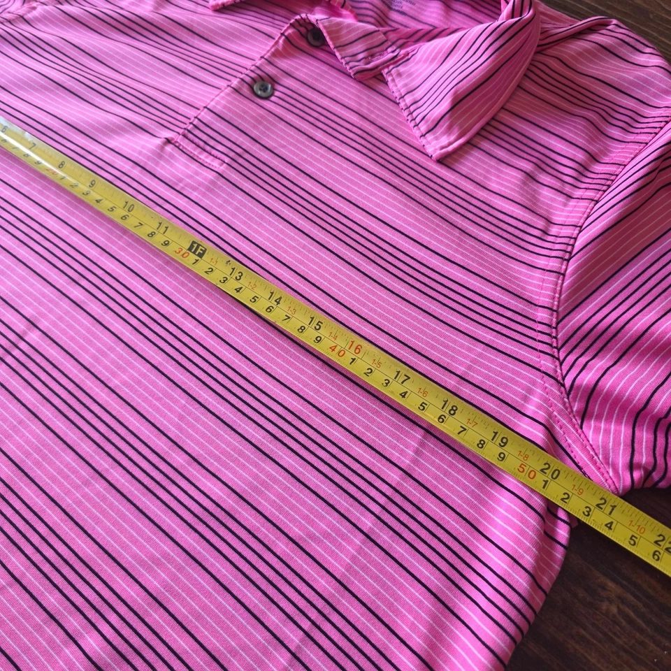 Tehama 男式粉色条纹高尔夫 Polo 衫短袖中号 — 第 3/4 张图片