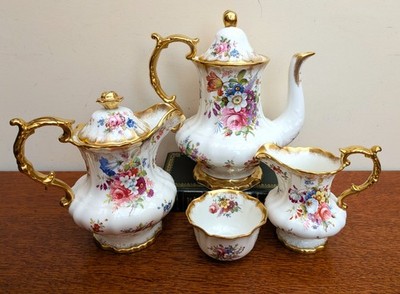 Vintage Hammersley Lady Patricia Kaffeekanne, Heißwasserkanne, Milchkännchen Zuckerdose