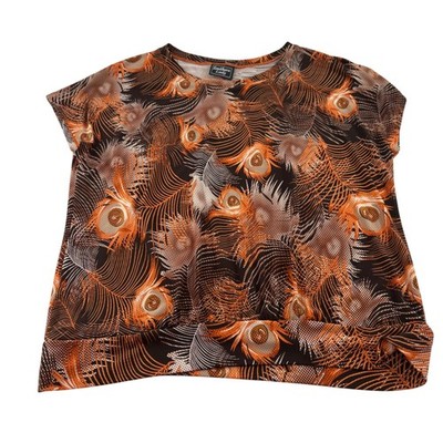 Southern Lady size Large Blouse Short Sleeves Vintage Look Brown Orange