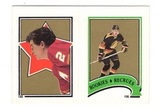 1987-88 O-Pee-Chee Sticker - Al MacInnis #123/Jim Sandlak RC #135 - NM-MT