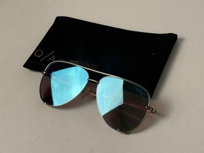 Quay X Desi High Key Silver and Blue Mirrored Aviator Sunglasses