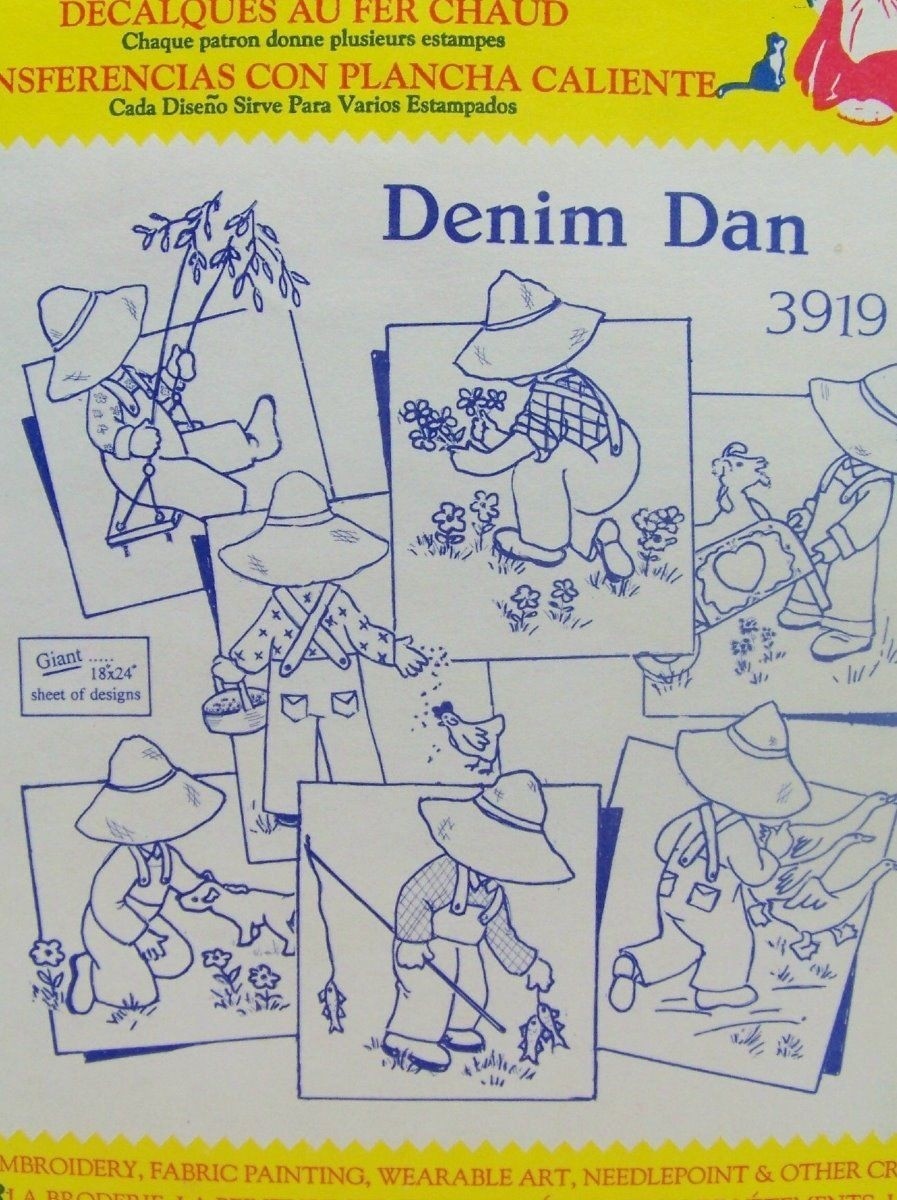 Aunt Marthas 3919 Denim Dan Overall Sunbonnet Boy Embroidery Transfer ...