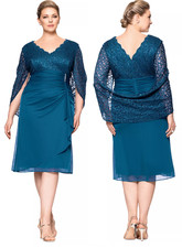 Betsy & Adam Plus Size Lace Dress Draped Back Sheath Teal 22W Mother of Bride