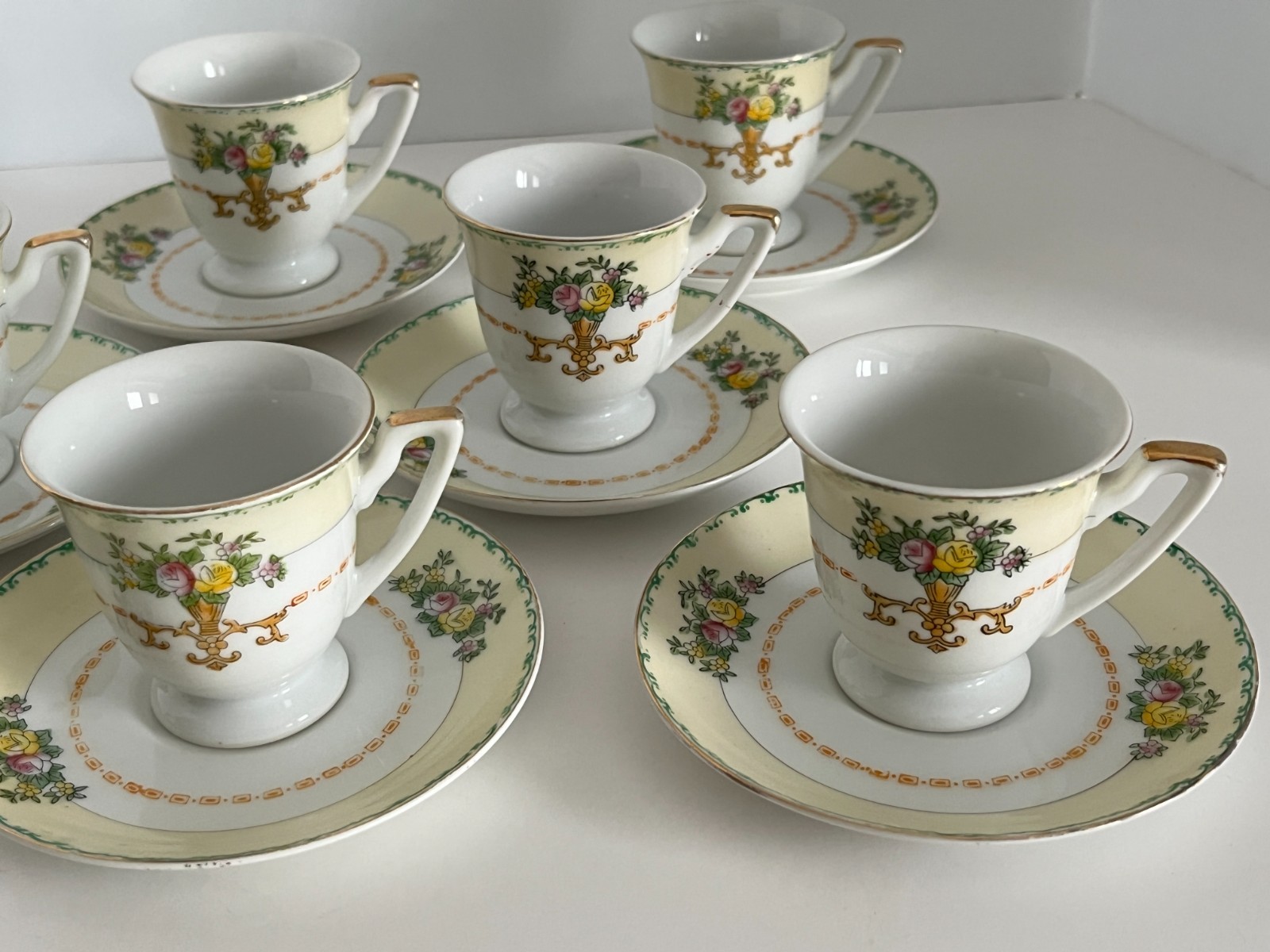 Vintage Porcelain Mini Tea Cups & Saucers JAPAN Set of 8