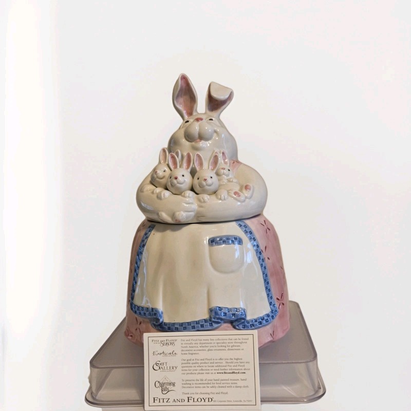 Fitz and Floyd Mother Rabbit with Baby Bunnies Cookie Jar 2003 Easter Spring 