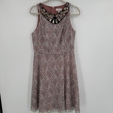 Adrianna Papell Dress Womens 12 Pink Lace Fit & Flare Embellished Sleeveless