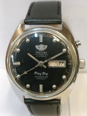 RICOH PLAYBOY 21J AUTOMATIC PATINA BLACK DIAL R61 JAPAN MEN'S
