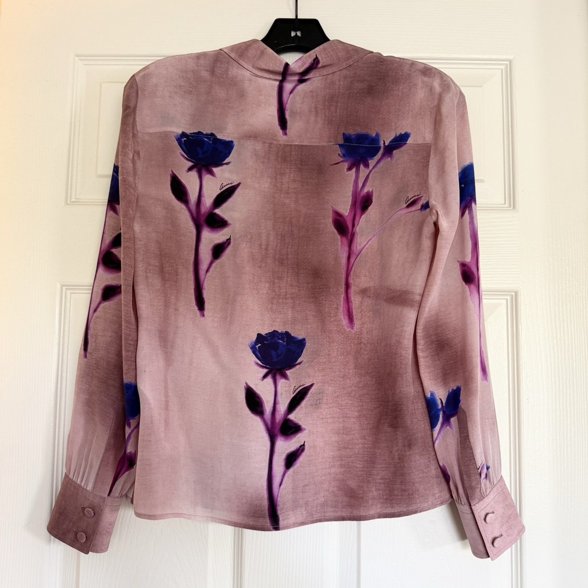 New Gucci 100% silk Rose Pink and Blue Floral Shirt size IT 38, US