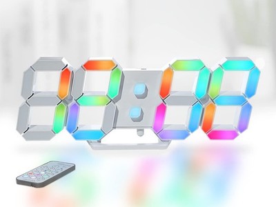 Wall Clock Neon Digital Clock 3D LED Desk Clock Large Display 9.7'' RGB Clock ...