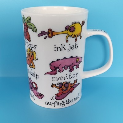 Dunoon Becher COMPUTER NERD Fine Bone China Cherry Denman Tasse Made In England Weiß