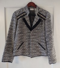 Chico's Women's 1 Medium Jacquard Geometric Patterned Blazer Jacket Chains