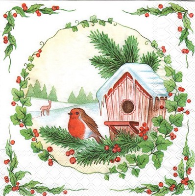 4 lose Lunch Servietten Napkins Red Robin iVogelhaus Vintage selten