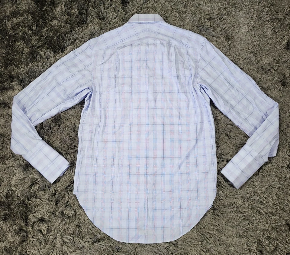 Charles Tyrwhitt Dress Shirt Mens 15/34 Blue Plaid French Cuff Button Up Cotton - Image 4 of 4