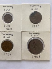 Norway 1964 1 Ore, 1939 2 Ore, 1964 2 Ore, & 1963 5 Ore 4-Coin Lot