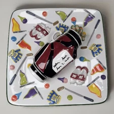 Golf Platter World Bazaars Veggie / Chip & Dip Serving Dish w/lid 14 x 14 EUC