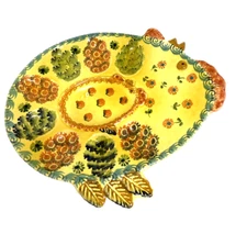 *Vintage Hand Painted DEVIL EGG Chicken Folk Art Serving Platter  ITALY