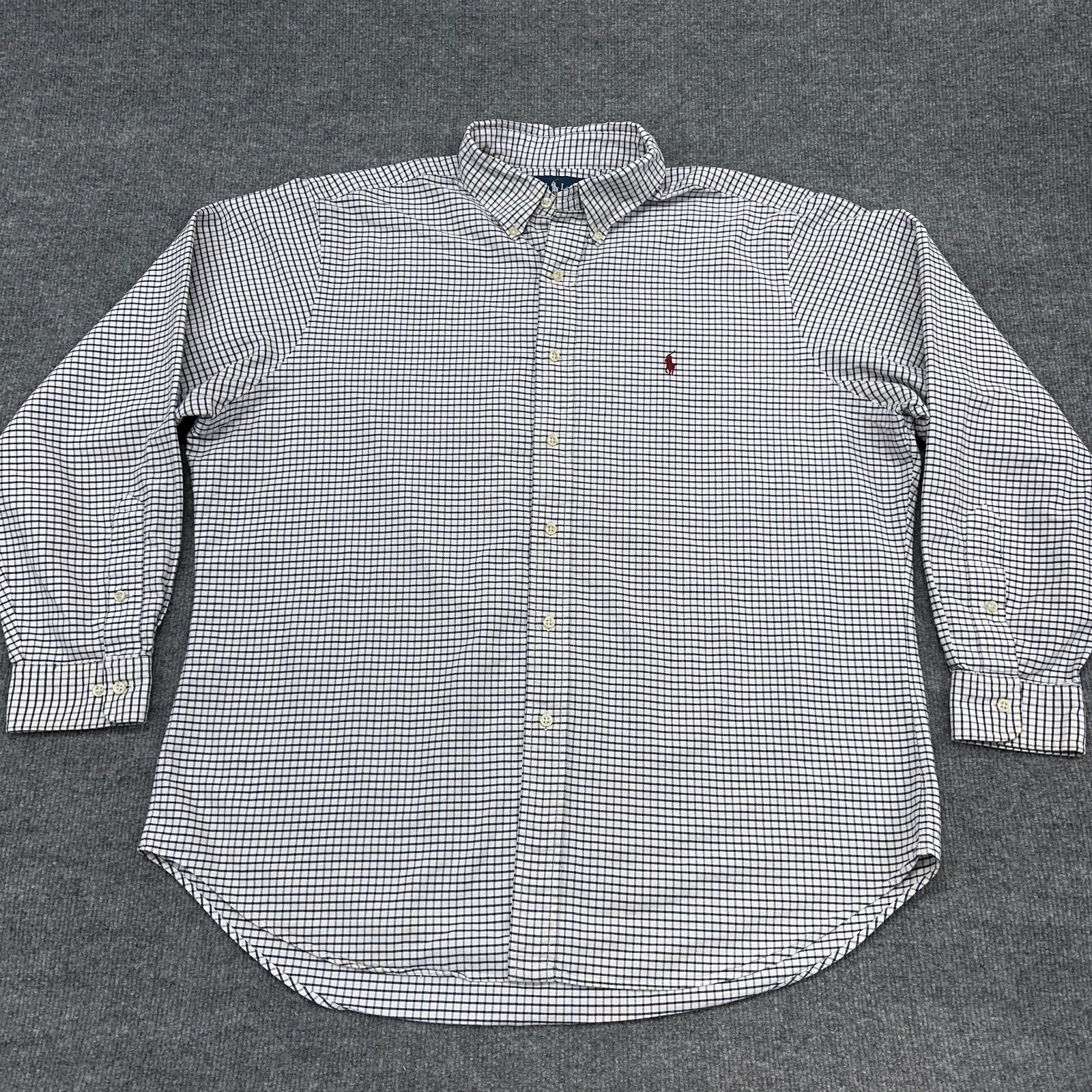 Vintage Ralph Lauren Shirt Men 17-34/35 Black White Checkered Long Sleeve Pocket