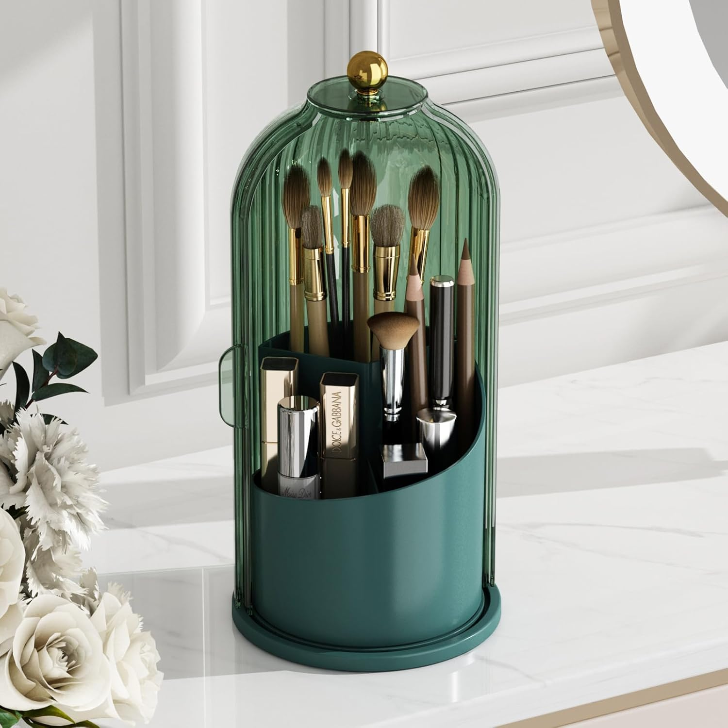 Rotating Waterproof Makeup Brush Holder with Lid Cosmetic Organizer