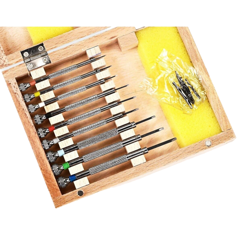 EURO PREMIUM Watchmakers Watch Screwdrivers Set Wood Case Repairs Tool - Picture 5 of 5