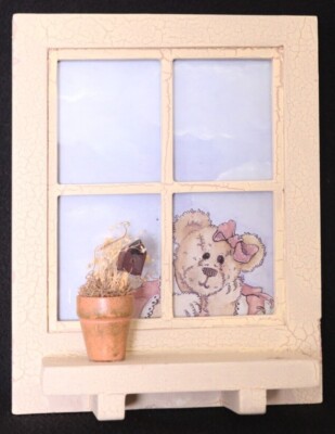 NEW Boyds Bear Collection Beige Distressed Crackled Hanging Picture Frame Shelf