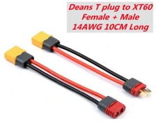 2pcs Deans Connector T Plug to XT60 Female Male Parallel Wire For RC Lipo 14 AWG