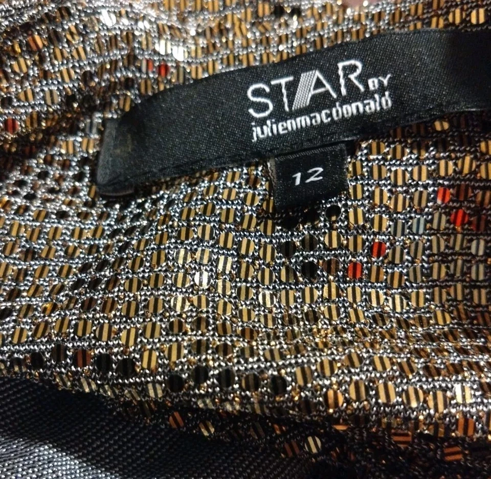 STAR by Julien Macdonald Glamorous Gold Party Sequinned Wrap Dress UK 12 - Image 3 of 3