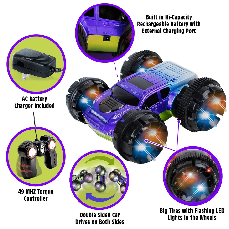 KidiRace Double Sided Remote Control RC Stunt Car - Blue - Image 2 of 4