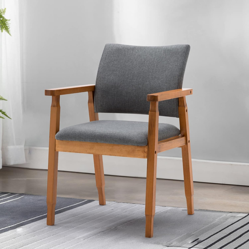 Mid Century Walnut Dining Chairs with Grey Fabric - Stylish Kitchen Seating - Picture 10 of 12