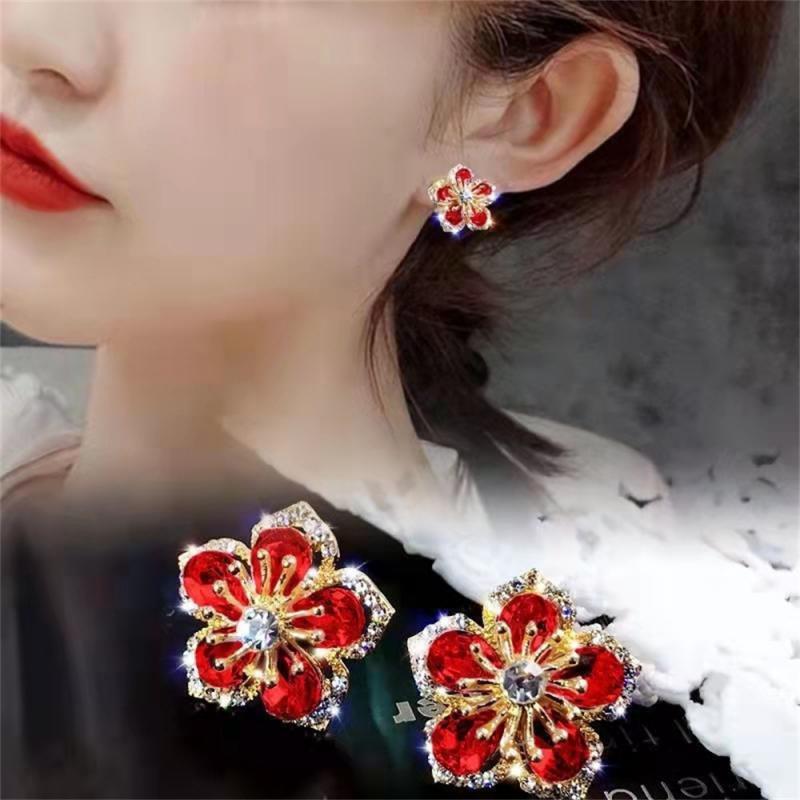 Fashion Big Flower Earrings Gem Engagement Earrings For Women Zircon Stone Ear S