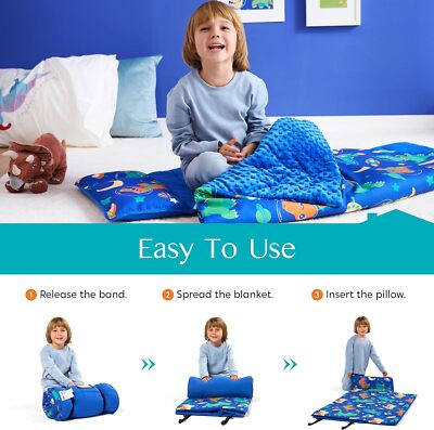 Sivio Toddler Nap Mat With Weighted Blanket And Pillow, Sleeping Bag For Kids Toddler Boys And Girls, Nap Mat For Daycare, Preschool Kindergarten. 50"x20